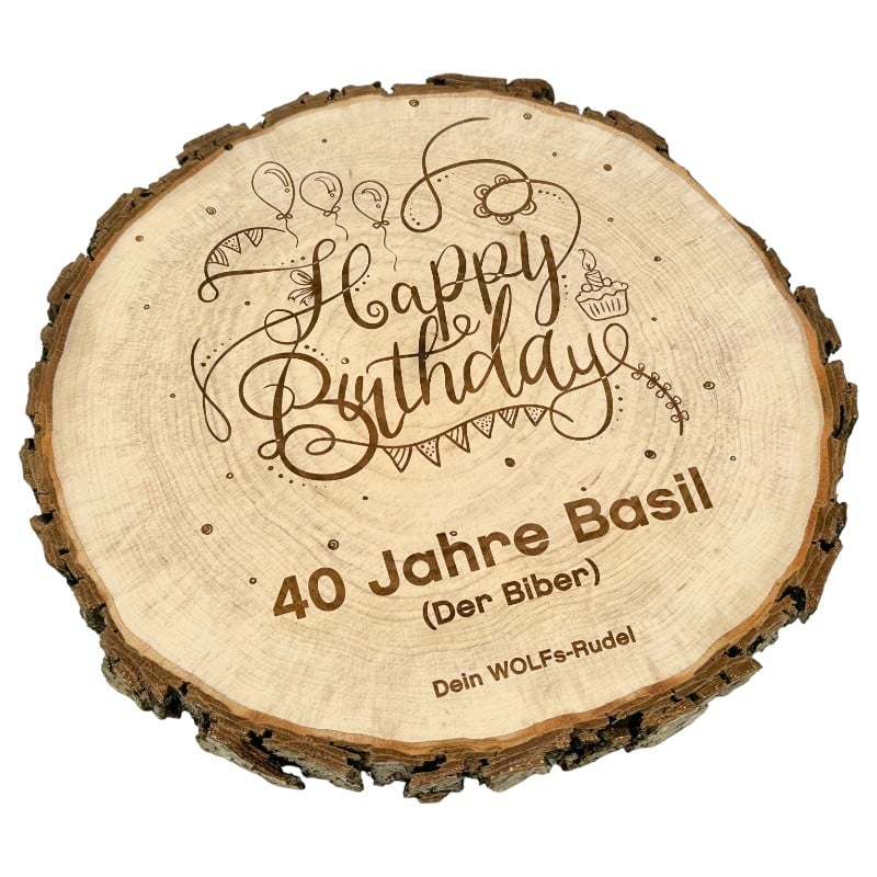 Personalisierte Baumscheibe mit Lasergravur