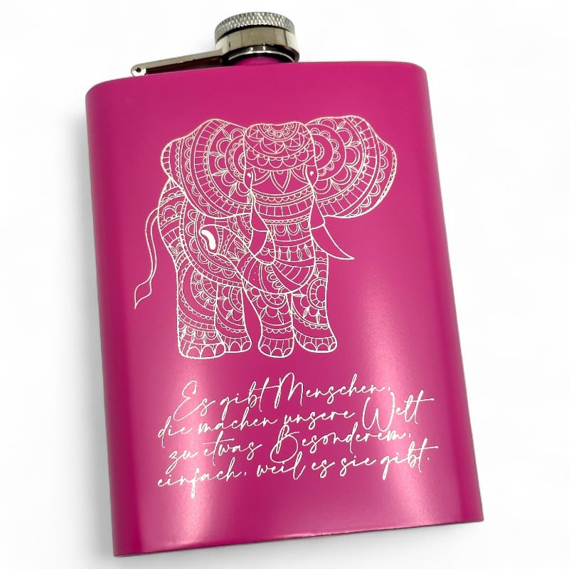 Personalisierter Flachmann pink mit Wunschgravur