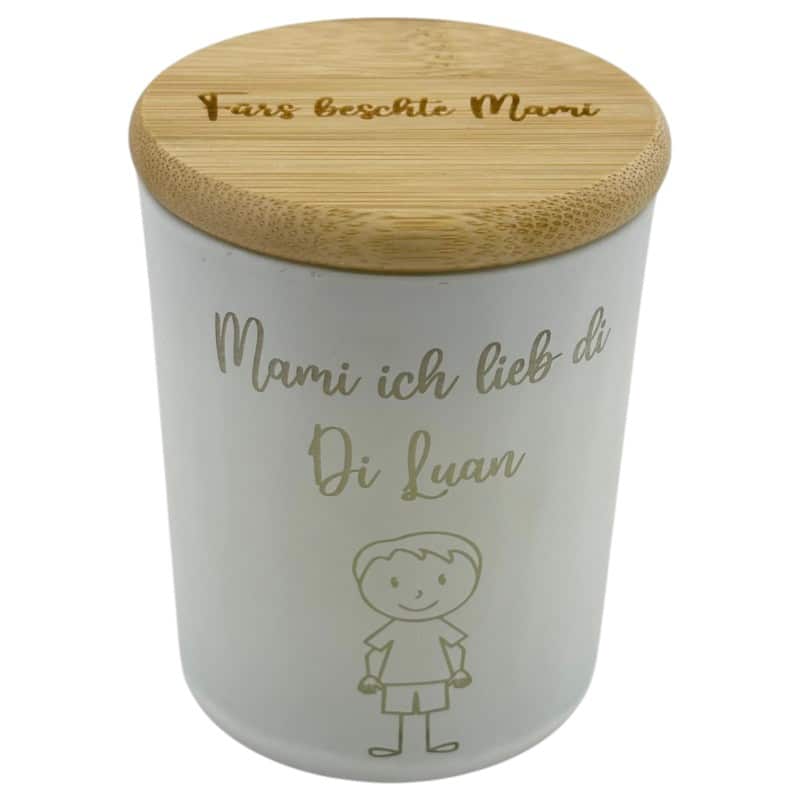 Personalisierte Kerze im Glas mit Holzdeckel