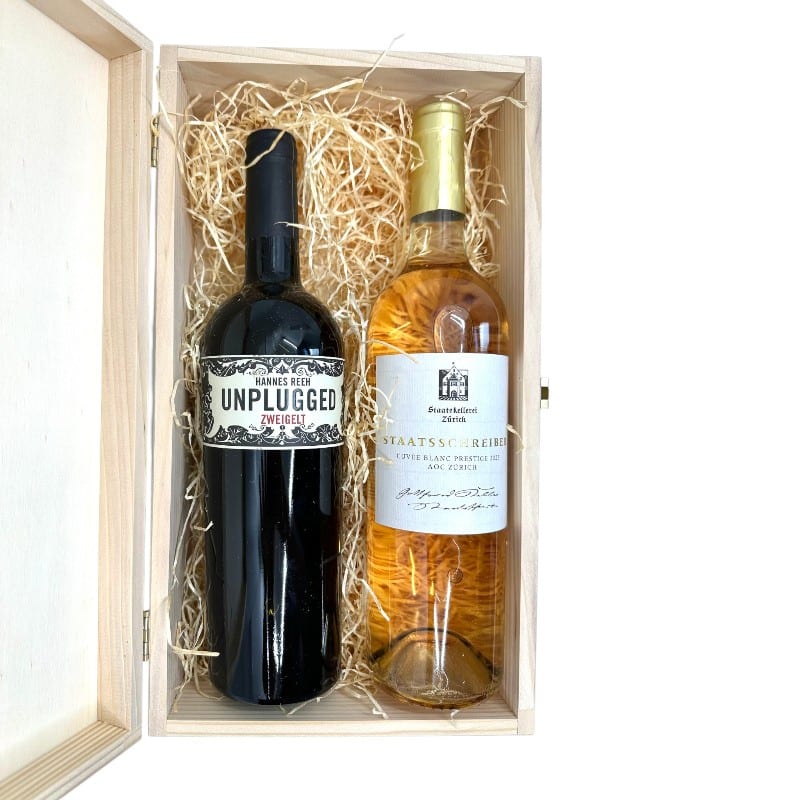 Personalisierte Weinkiste für 2 Flaschen mit Gravur